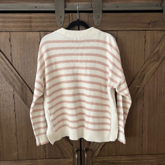 Madewell Striped Pickford Pullover Sweater Pink & Cream Knit Size Large - Picture 5 of 9